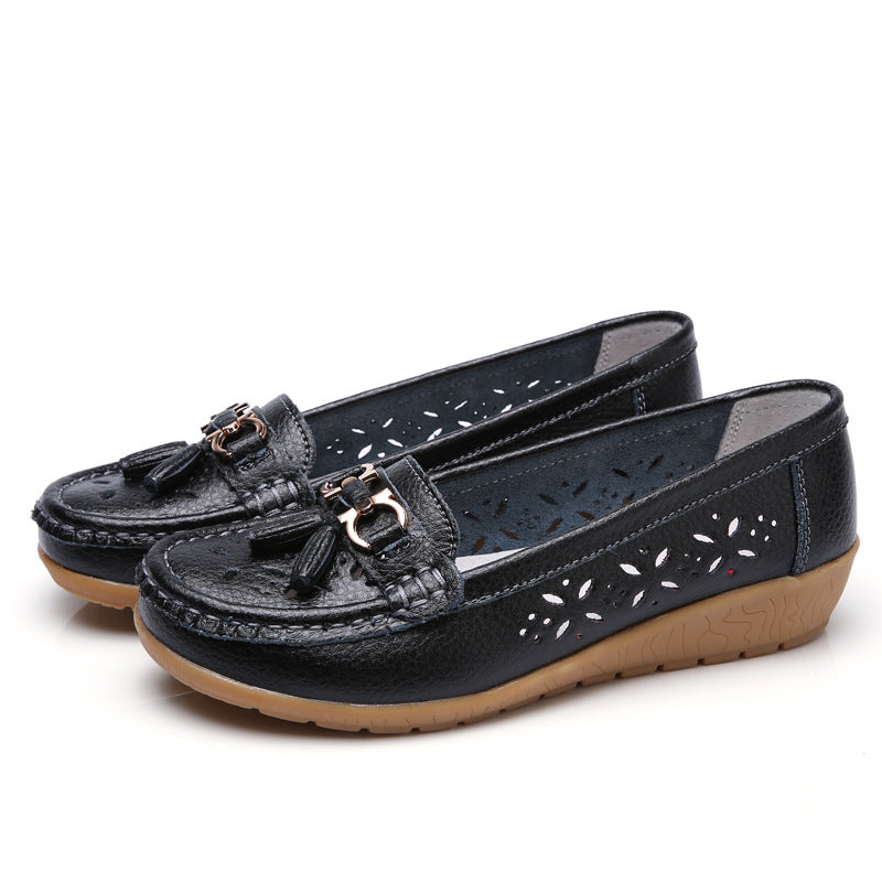LuxeWalk Women's Hollow Wedge Leather Shoes