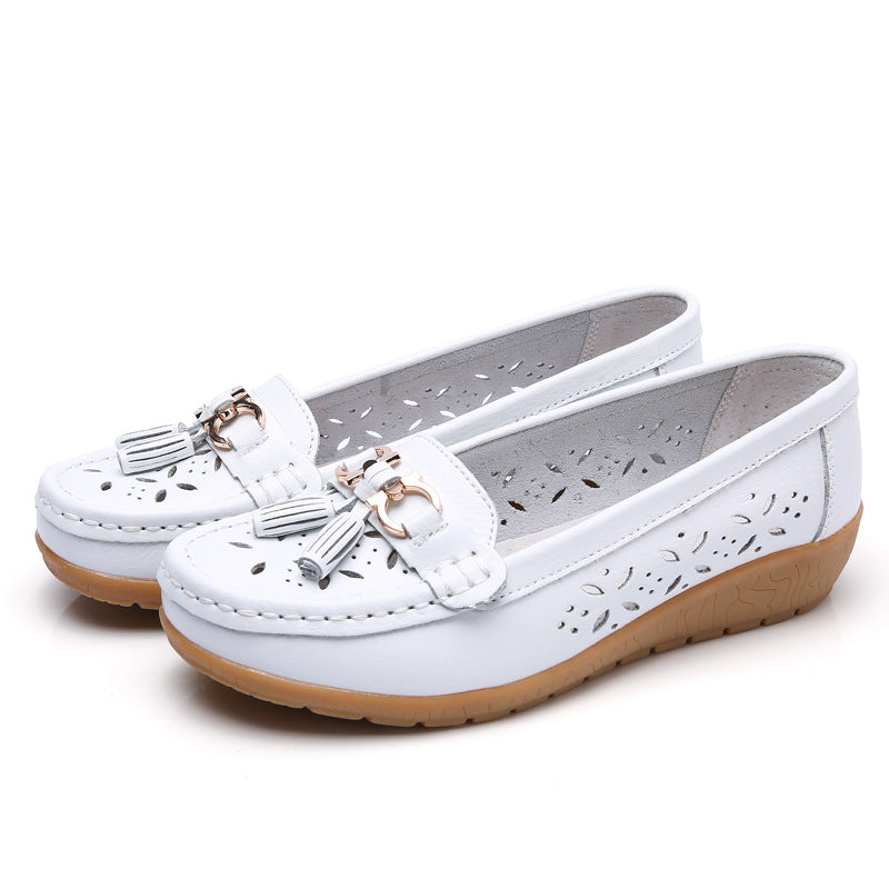 LuxeWalk Women's Hollow Wedge Leather Shoes