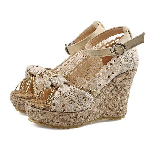 LuxeStep Women's Lace-Up Wedge Sandals